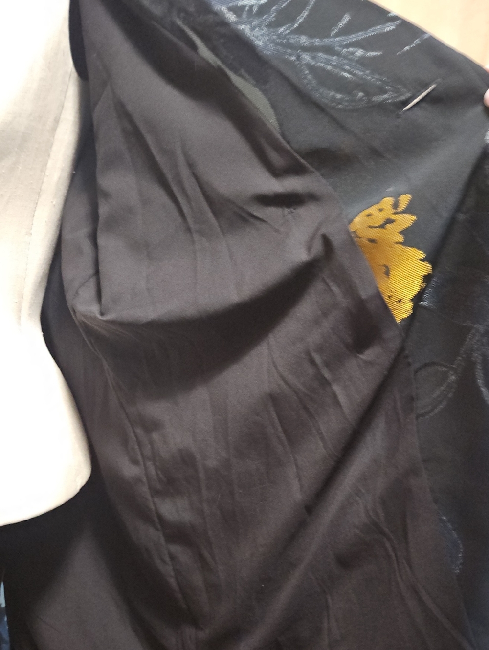 Chico's Stunning Black Trench Coat with Blue & Gold Floral Print - Picture 11 of 11